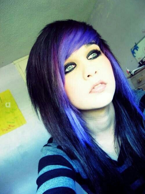 Emo girls with black hair and purple