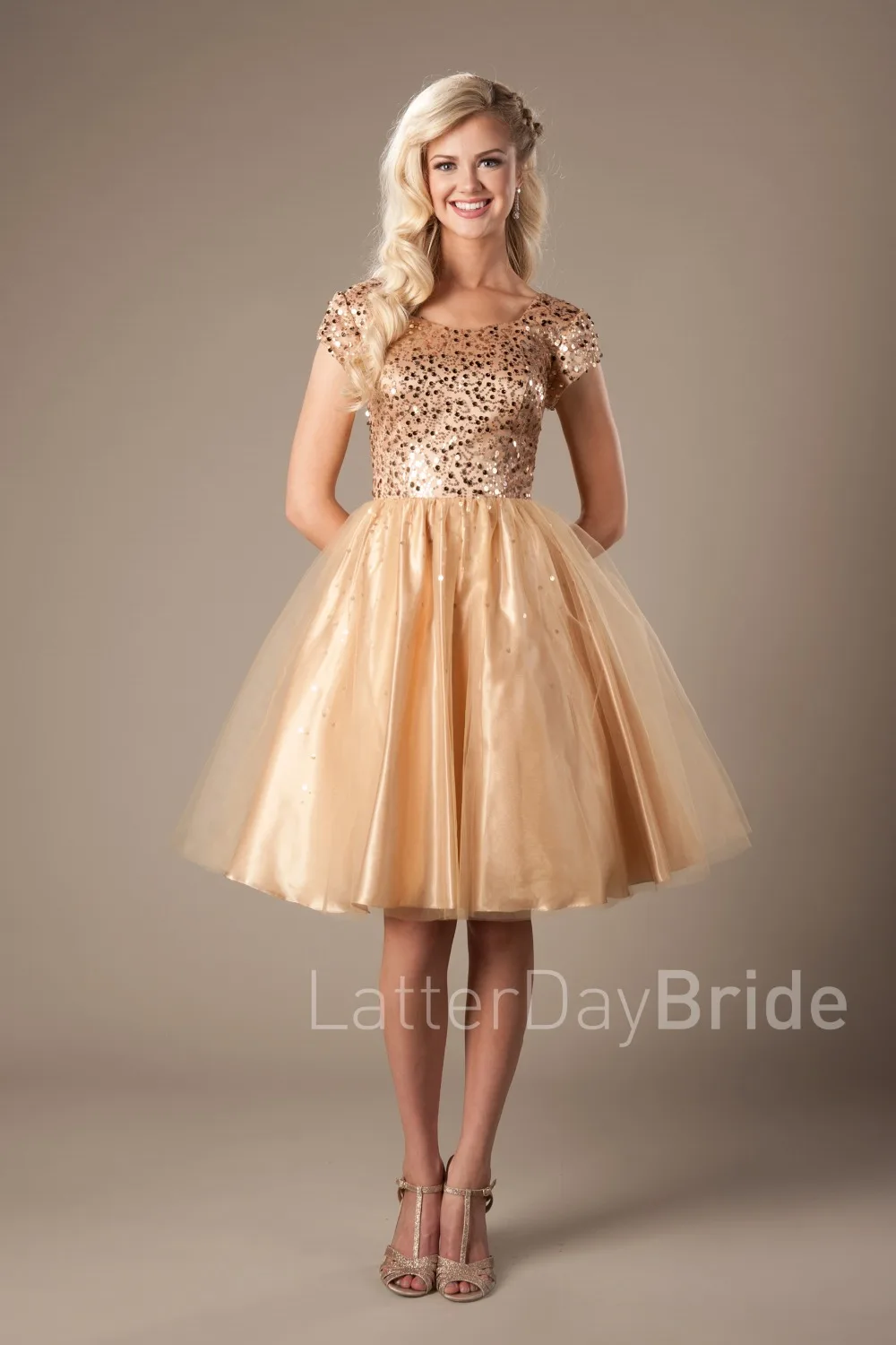Cap sleeve sequin and tulle dress