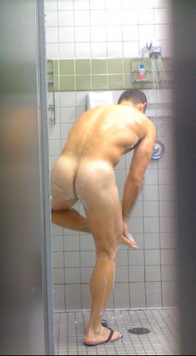 Naked men gym shower