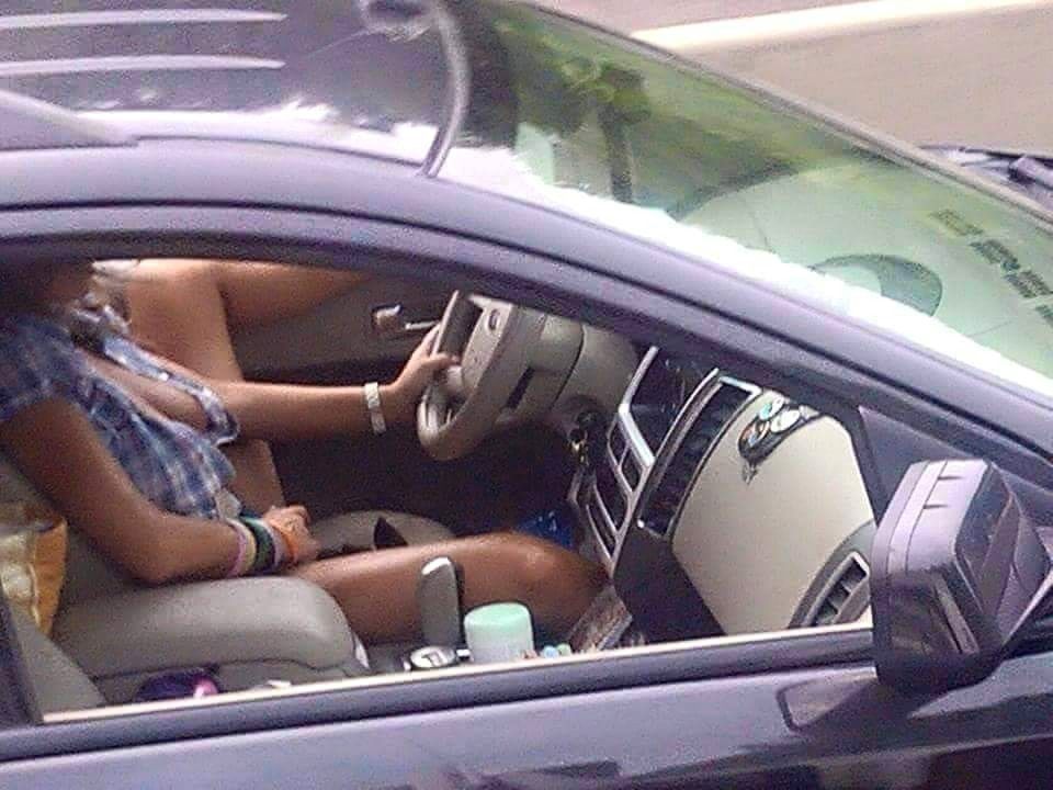 Girl upskirt while driving