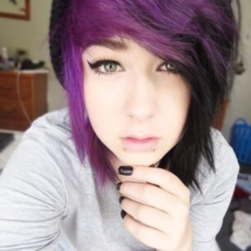 Emo girls with black hair and purple