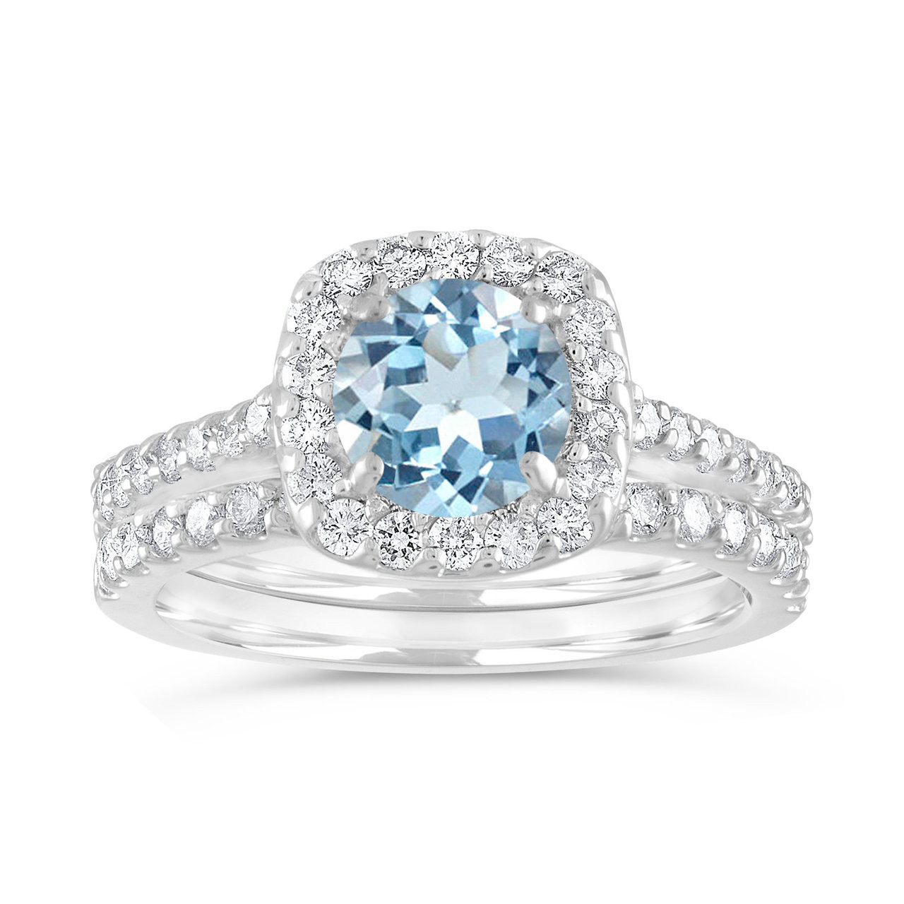 White gold aquamarine and diamond ring
