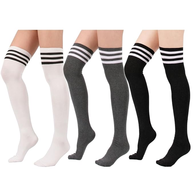 Knee socks striped and white black