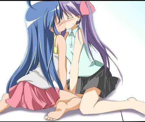 Anime yuri girls kissing