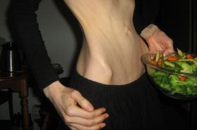 Extremely skinny girls posing nude for food