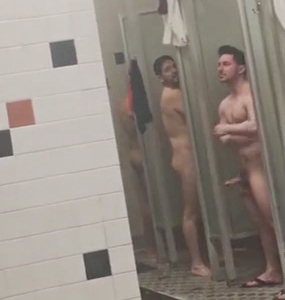 Naked men gym shower
