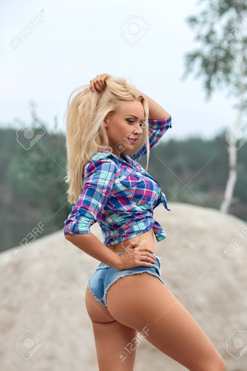 Girl jean shorts butt