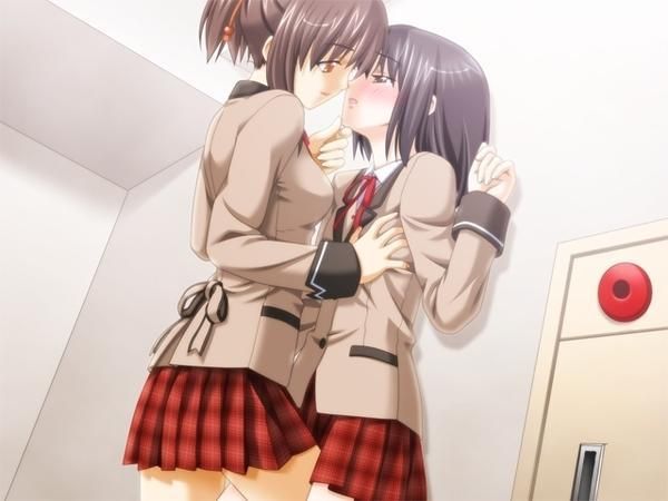 Anime yuri girls kissing