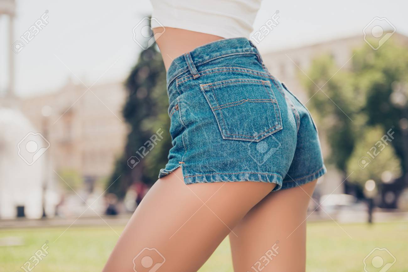 Girl jean shorts butt