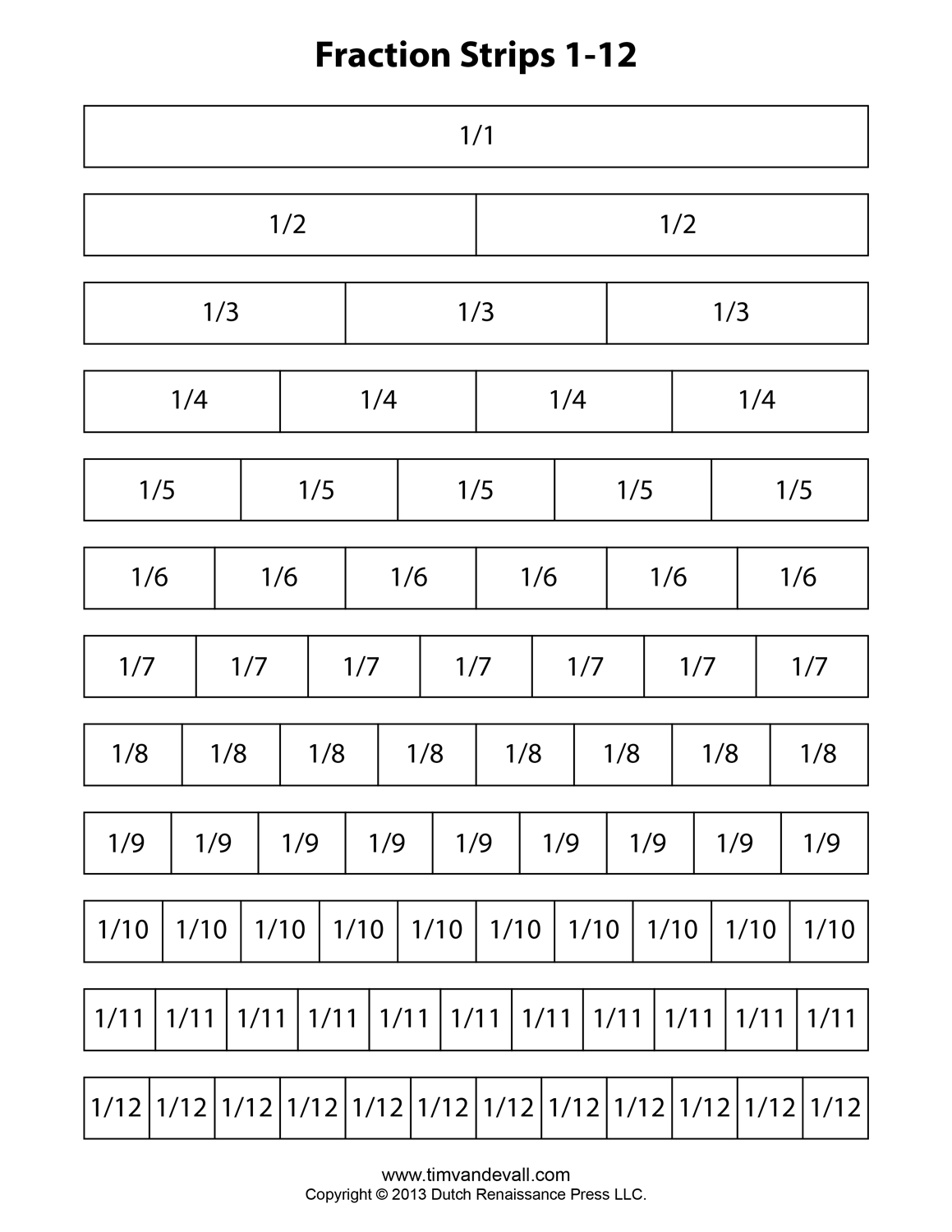 Free printable fraction strip