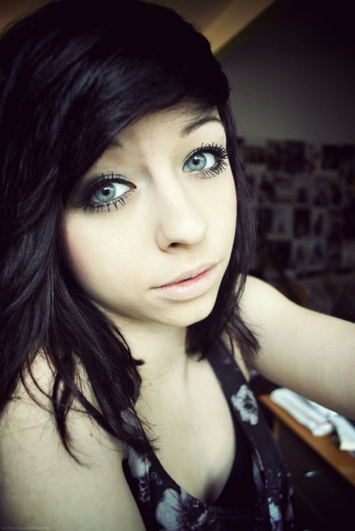 Girls with eyes hair blue emo black