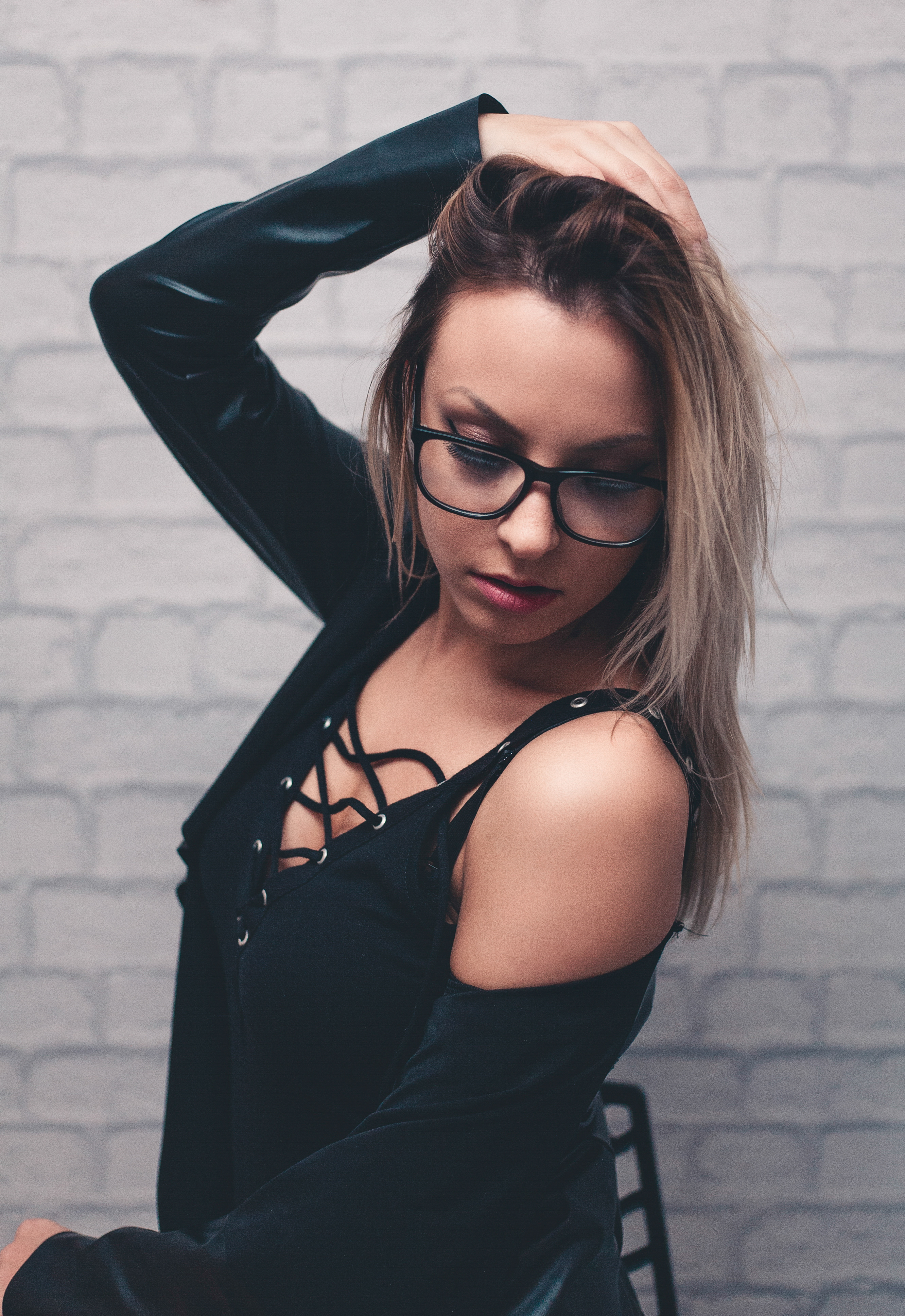 Hot sexy blonde girl with glasses